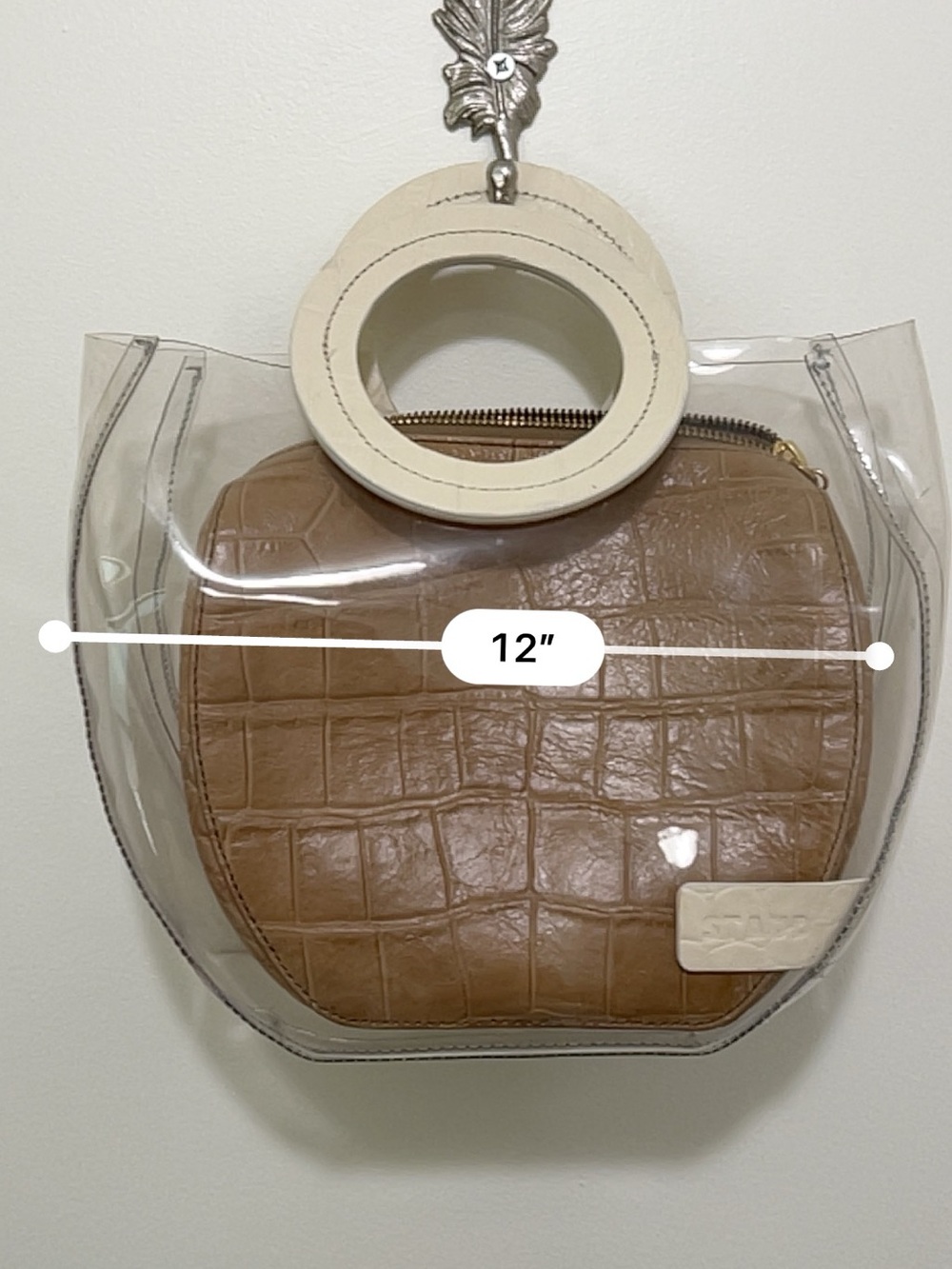 STAUD Clear Tote with Tan Croc Pouch and White Round Handles - Picture 7 of 13
